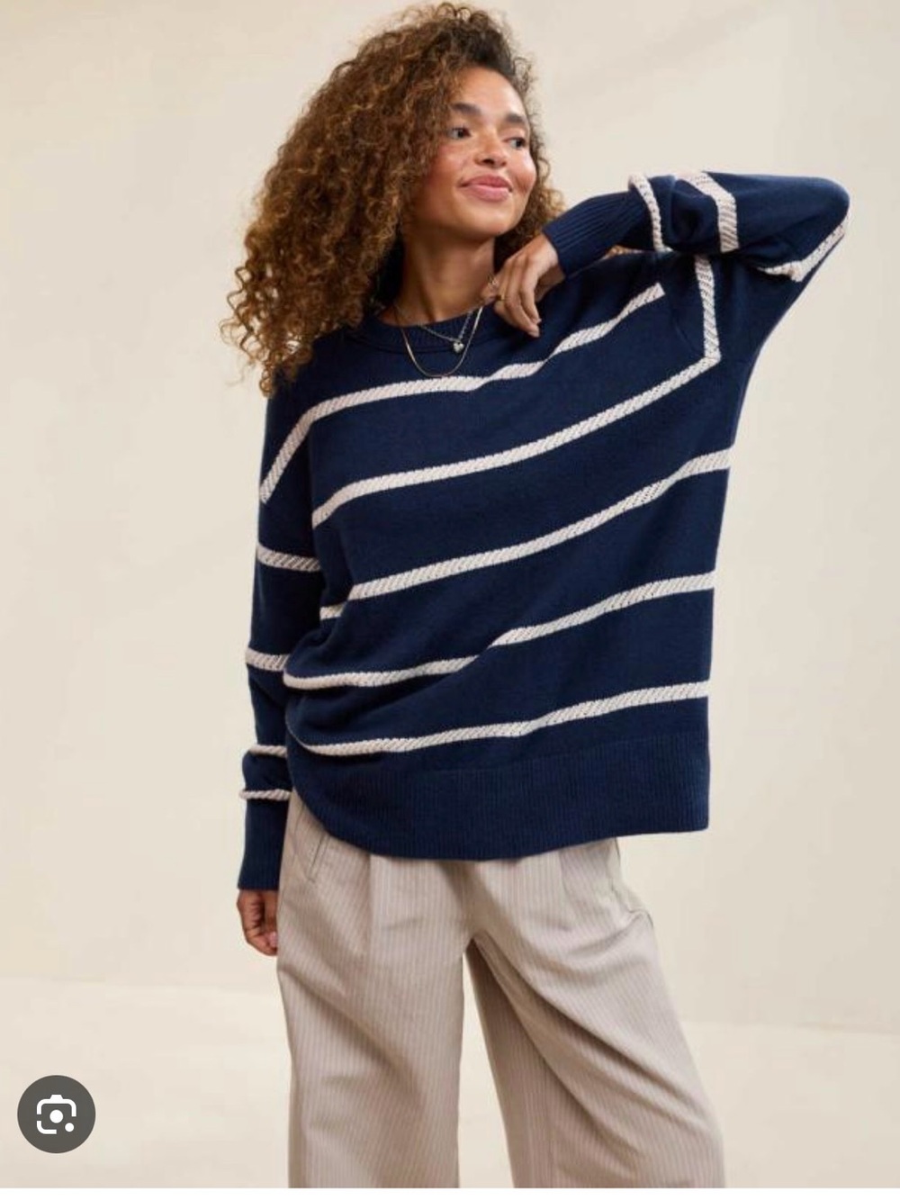 aerie Navy and White Diagonal Stripe Crewneck Sweater